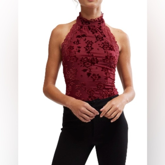Free People Tops - NEW Free People Stretch Lace Halter Bodysuit